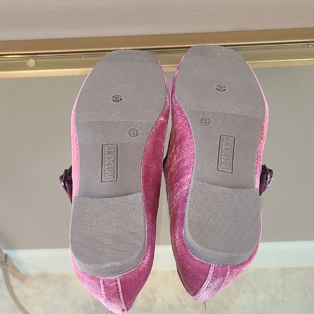 Women’s Pink Velvet Mary Jane Flats - Picture 3 of 6